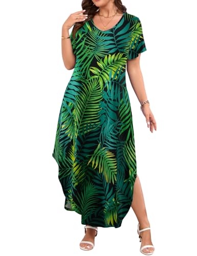 Image of JollieLovin Womens Plus Size Casual Summer Maxi Long Dress Short Sleeve T-Shirt Loose Sun Dress(L-5X)