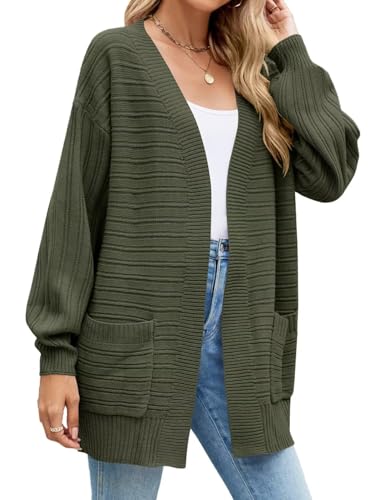 MONNURO Womens Plus Size Cardigan Sweaters Cable Knit Open Front Puff Long Sleeve Fall Coat with Pockets