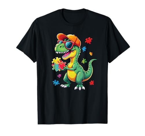 Concientización sobre el autismo autista niños niñas niños T-Rex dinosaurio dinosaurio Camiseta