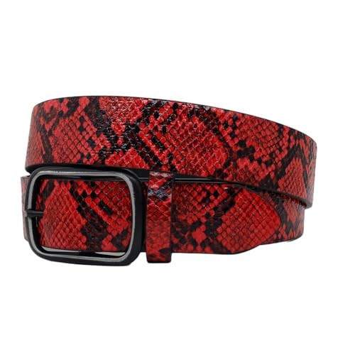 Snakeskin Print Skinny Casual Men's Women's Leather Belts Jeans Pants Dress Waist Belt,Red,105CM/41.3''