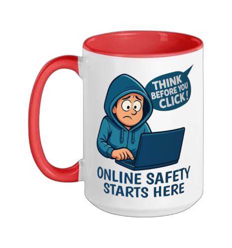 Think Before You Click - Cybersecurity Awareness Ceramic Mug, Red/White, 15oz