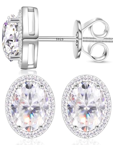 Oval Moissanite Halo Earrings Screw Back 1.18-3.22Carats Moissanite Stud Earrings for Women Men 18k White Gold Plated 925 Sterling Silver Earring D Color VVS1 Simulated Diamond Stud Jewelry Gift