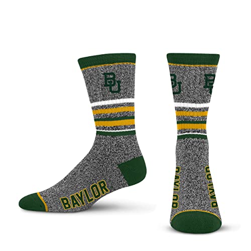 For Bare Feet Mens NCAA Baylor Bears 5 Star Crew Sock Marble Grey Large