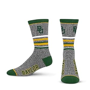 For Bare Feet Mens NCAA Baylor Bears 5 Star Crew Sock Marble Grey Large