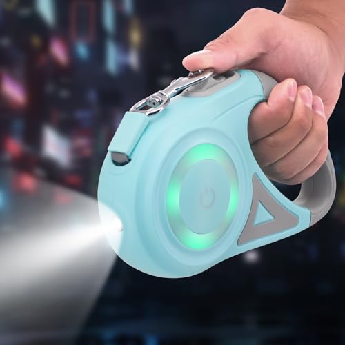 MoYouno Guinzaglio retrattile per cani da 5 m, resistente, durevole, automatico, estensibile, per cani di taglia piccola, media e grande, fino a 4,9 m, 29,9 kg, guinzaglio estensibile con luci a LED