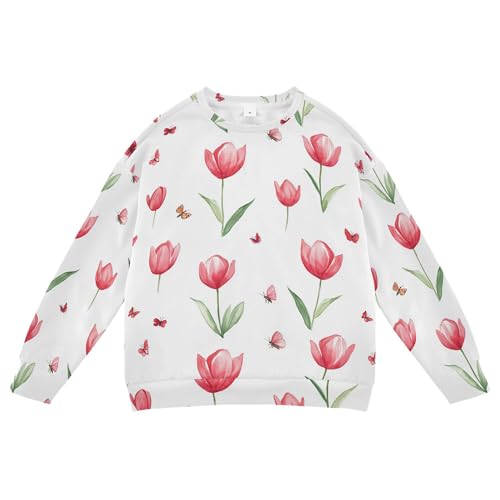 JUNZAN Cute Tulips White Little Boys Sweatshirt Hoodie Crewneck Boys Sweat Shirt Athletic 4T