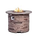 COSIEST Outdoor Propane Concrete Fire Pit Table w Imitation Stone Surface 32-inch Round Fire Table, 40,000 BTU Stainless Steel Burner, Free Lava Rocks, Fits 20lb Tank Inside
