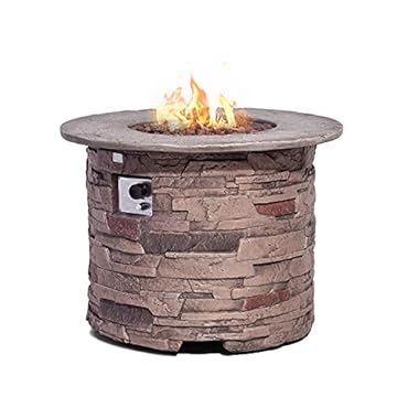 round fire pit with propane tank inside