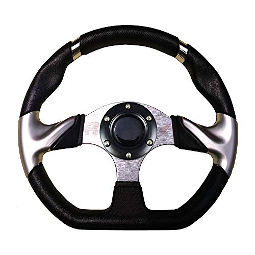 YouLeGo - Universal Golf Cart Steering Wheel,13 inch Round/Flat Steering Wheel and Silver/Black Steering Wheel Adapter for All of Golf Carts. (Steering Wheel - Flat (Black Horn Cover))