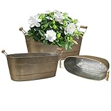 vensovo 15 Inch Galvanized Planters for Outdoor Plants - 3 Pcs Rustic Large Metal Flower Buckets with Drainage & Plug, Farmhouse Style Oval Planter Containers with Handles, Great for Home Decor