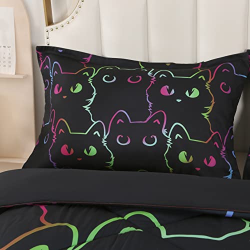 Encoft Cartoon Comforter Set Cat Cartoon Black Comforter Set Queen Size For Teen Boys And Girls Adults Room Decor 3 Piece Including 1 Cmforter And 2 Pillowcase (Cat, Queen) #TOP5