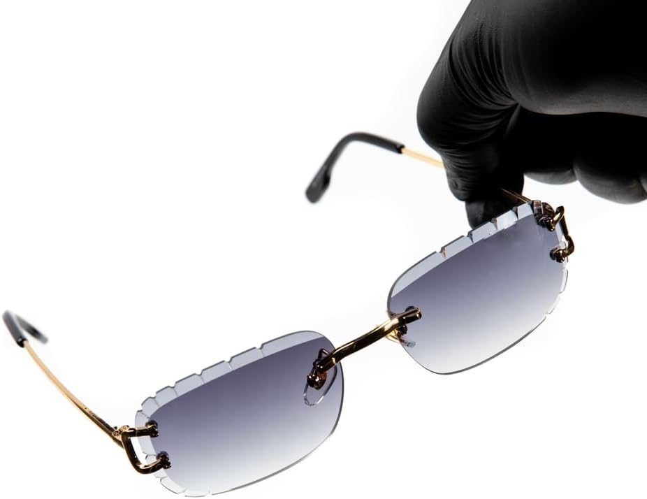 Men's Women's Purple Gradient Tint Rimless Hand Carved Diamond Cut Gold Wire Metal Frame Gem Cut Lens Sunglasses Purple Smoke Lens Frameless Square Hip Hop Sun Glasses Shades - Image 7