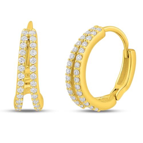 Image of ZAVYA 925 Sterling Silver Cubic Zirconia Circular Gold Plating Earrings | | Gift for Women and Girls | With Certificate of Authenticity and 925 Hallmark