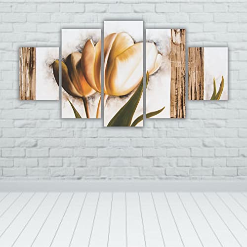 Quadros Decorativos Mosaico MDF Floral Flores Tulipas em Sépia 115x60cm