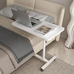 NBYTLT Adjustable Overbed Bedside Table, Height Adjustable 60-95 cm Mobile Overbed Table with Wheels, Laptop Desk Over Bed for Office, Home, Hospital, White