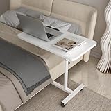 NBYTLT Adjustable Overbed Bedside Table, Height Adjustable 60-95 cm Mobile Overbed Table with Wheels, Laptop Desk Over Bed for Office, Home, Hospital, White