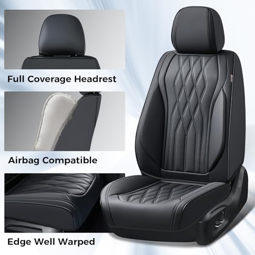 Image of Coverado Front Seat Covers, Car Seat Protector, Waterproof Nappa Leather Cushion, Fit for Most Sedans SUV Pick-up Truck-Black