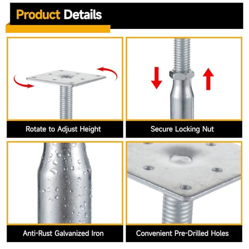 4 unidades de gatos de tornillo mini, ajustables de 5 a 7 pulgadas, base de soporte para cubierta de hierro galvanizado, soporte nivelador para vigas, cubierta y estructura de casa, base resistente con placa estable, para nivelación de viviendas miniatura 4