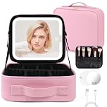 OSDUE Makeup Bag with LED Mirror, Cosmetic Organizer Case with Adjustable Compartments, Waterproof Travel Makeup Bag, Oxford Fabric,Gift for Women