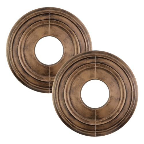Image of PU Ceiling Medallions 2Pcs, 12.28 Inches x 3.94 Inches, Bronze Tone | Split Type, Fits 3.94 Inches Canopy, European Vintage Carving Style, Synthetic Foam Construction for Easy Installation