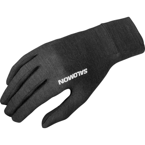SALOMON Merino, Guantes, Unisex, Lana Merino Antiolor, Tecnología 375 para la Absorción de Humedad, Ligeros y Plegables, Negro, S