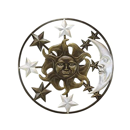 Tumotsit Decoración de pared de metal con luna y sol estrella - Escultura de arte de pared de metal con sol y luna | Escultura de pared de metal silueta decoración de pared Metal Sun