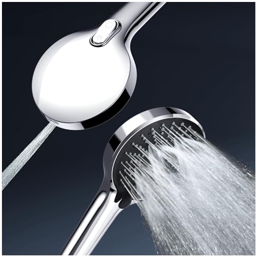 Shower Head handheld Sprayer 2-in-1 - Newentor 10 Year Shower Head High Pressure Warranty - Power Shower Head Power Flowful Rainfall 6 Patterns - Large Shower Head 13.5 CM Wide Black Touch Quick Clean