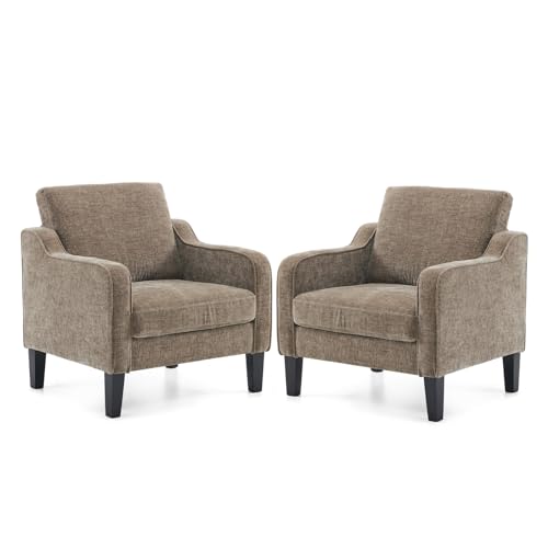 Bonnlo Juego de 2 Sillones de Salón, Butaca Moderna para Sala de Estar, Sofá Individual con Cojín Grueso y Patas de Madera, Sillón Individual Cómodo, para Salón, Oficina y Dormitorio, Avena