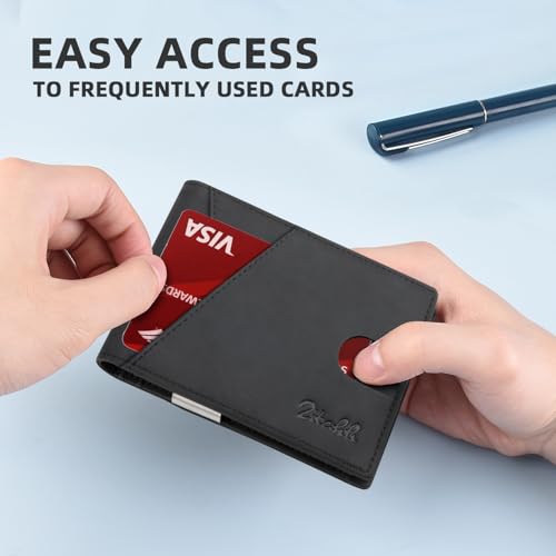 Image of Zitahli Slim Wallet for Men,RFID Blocking Leather Bifold with Money Clip | Minimalist Front Pocket Design, Holds 12 Cards, RFID Protection, Gifts for Men on Birthdays, Father's Day, and Christmas
