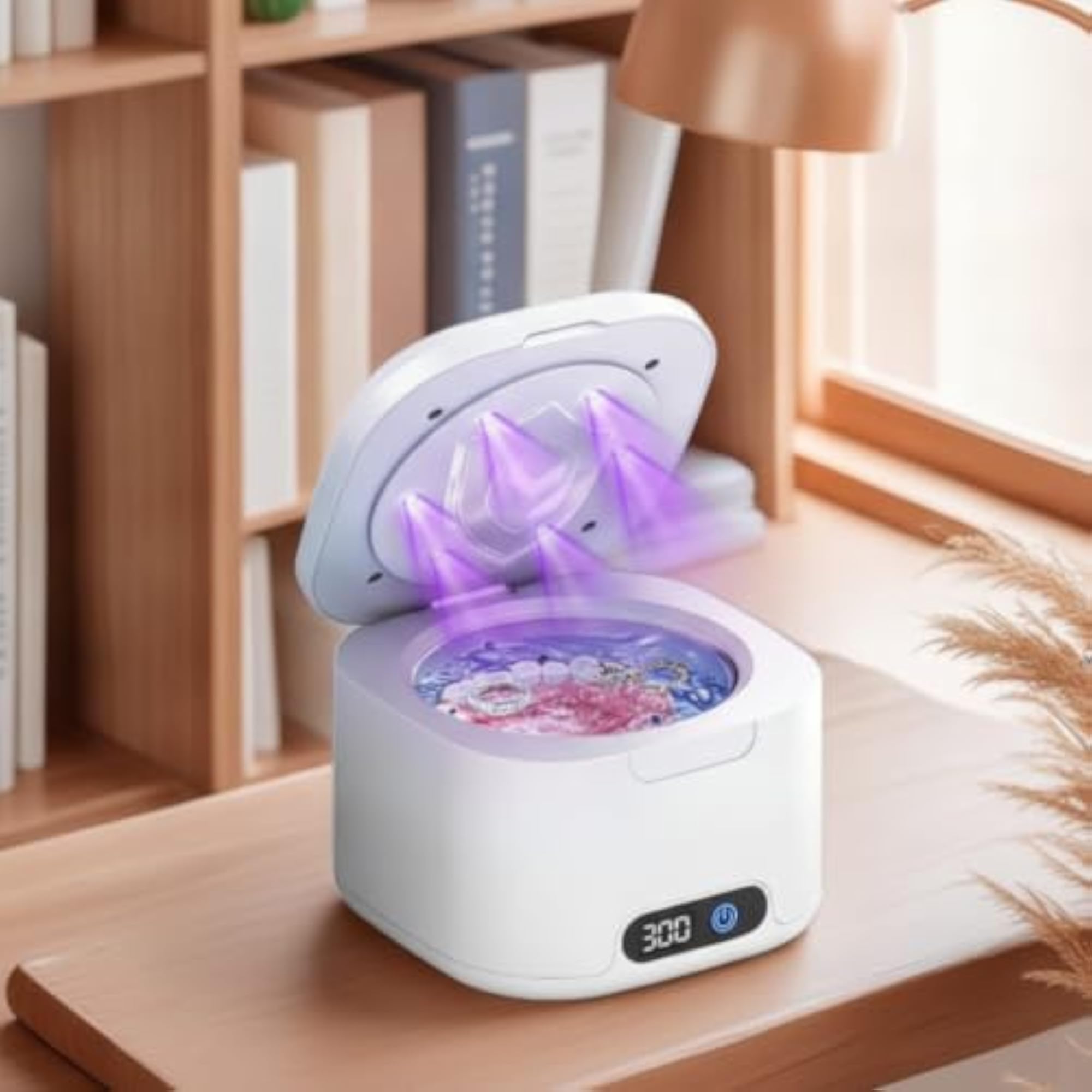 Compact Acoustic Jewelry Cleaner with Lamp