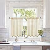 MIULEE Short Sheer Curtains 30 Inch Length for Kitchen Bathroom Cafe Half Window Treatment, Rod Pocket Tier Curtains 2 Panels, 29x30 Inches Long, Beige
