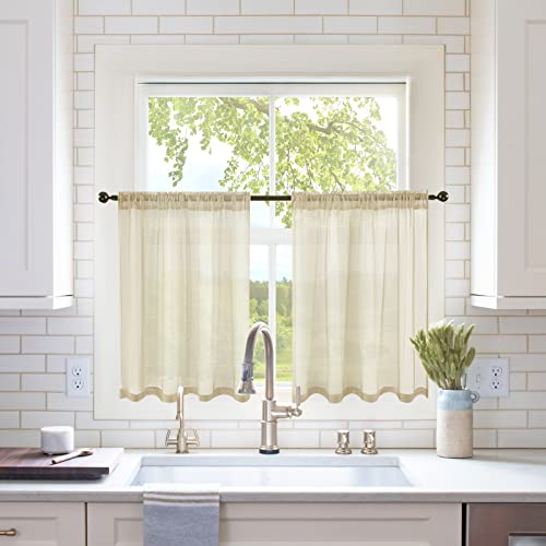 MIULEE Short Sheer Curtains 30 Inch Length 2 Panels, 29 x 30 Inches, Beige
