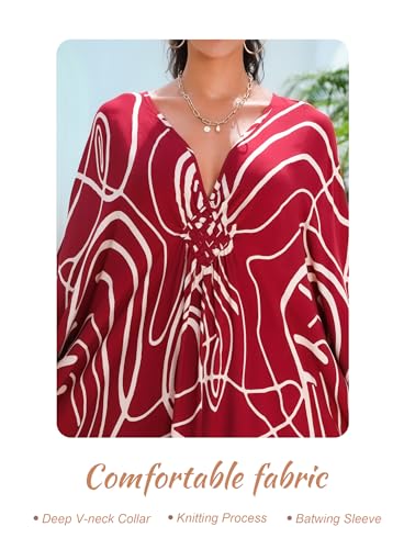 Image of Yanziliu Kaftan Dress for Women,Plus Size Hawaiian Batwing Sleeve Beach Cover Up Summer Swimsuit Dresses