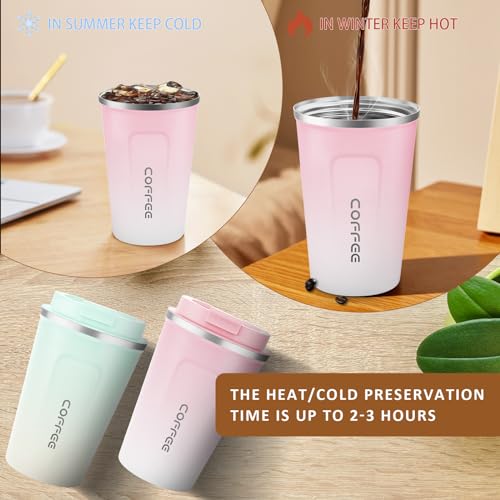 CS COSDDI 12 oz Stainless Steel Vacuum Insulated Tumbler - Coffee Travel Mug Spill Proof with Lid - Coffee Cups for Keep Hot/Ice Coffee,Tea and Beer (Pink-White380ML) - Thumbnail 4