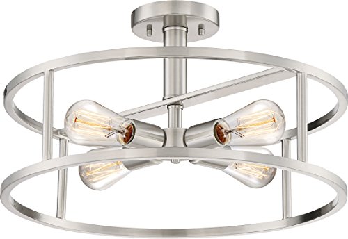 Quoizel NHR1718BN New Harbor Vintage Semi Flush Mount Ceiling Lighting, 4-Light, 240 Watts, Brushed Nickel (11"H x 18"W)