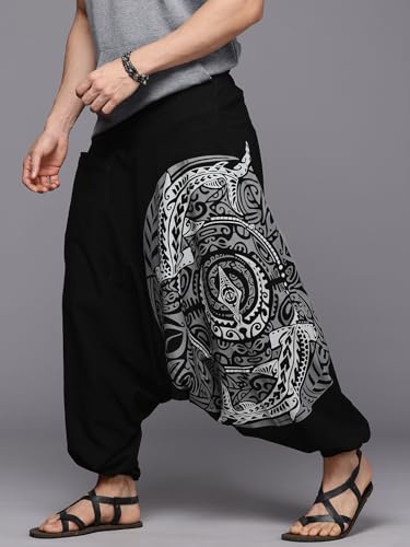 Image of The Veshti Company Printed Harem Pants for Men's Cotton Hippie Style Baggy Boho Yoga Pajama Pant with Pocket