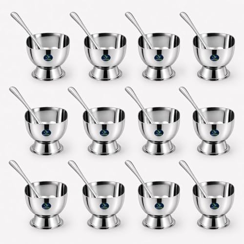 Image of Stainless Steel Ice Cream Cup Set with Spoons, Square Dessert Cups, Mirror Polish Serving Bowls for Ice Cream (12PC)
