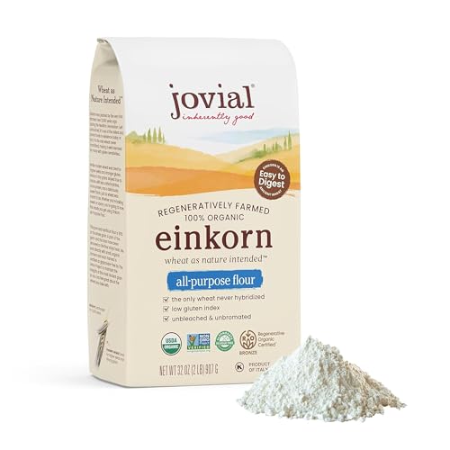 Jovial Organic Einkorn Unbleached All Purpose Flour - Bread Baking Flour for Sourdough, High Protein, Non-GMO, For Organic Pizza & Pasta, European Italian Made, Glyphosate Free - 32 Oz