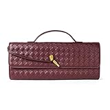 Joryin Woven Purse for Women Evening Clutch Woven Leather Handbags Crossbody Bag Purse Formal Evening Bag, Wine