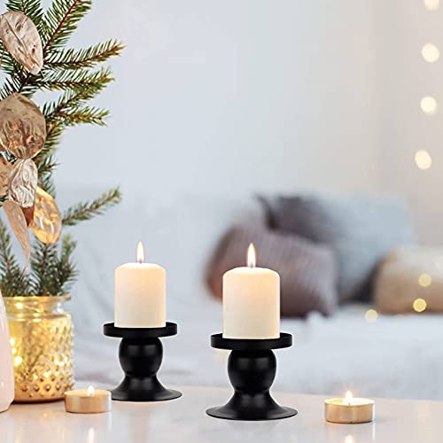 Ganydet 2 Packs Taper Candle Holder, Black Small Candle Holder, Candlestick Holders For Taper Candles, Short Black Pillar Candle Holders For Christmas, Weddings And Dinner, 2.36'' × 2.2'' #TOP4