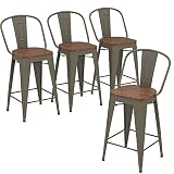 Andeworld Metal Bar Stools Counter Height Stools Dining Chairs High Back Industrial Barstools Set of