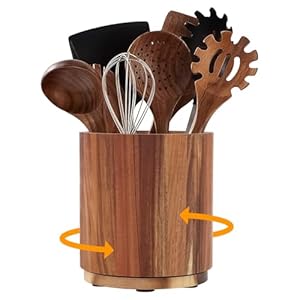 Portautensili in legno di acacia per bancone da cucina, girevole a 360°,Organizer Per Utensili Da Lavoro,Organizer Da Cucina in legno rustico