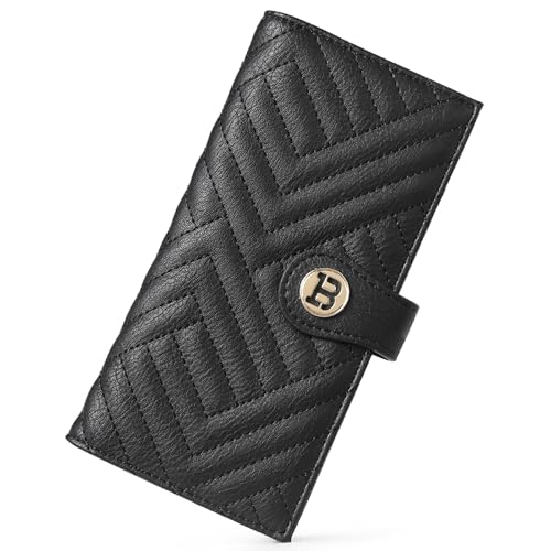 Image of BOSTANTEN Slim Wallet Women Leather RFID Blocking Credit Card Holder Bifold Thin Wallet with Zipper Pocket Black