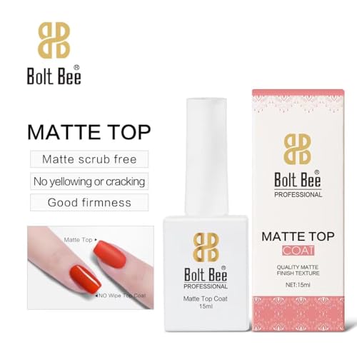 Image of BOLT BEE Matte Top Coat and Base Coat15ml Soak Off UV LED Gel Nail Polish set for Nail Art