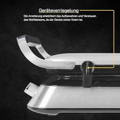 GUTFELS Waffeleisen WAFFLE 5010|Beschichtete Backplatten|1600 Watt| Timer|Display|Überlaufschutz|5 verschiedene Programme|rutschfeste Standfüße|Kabelaufwicklung|Überhitzungsschutz, Schwarz-inox – Bild 6