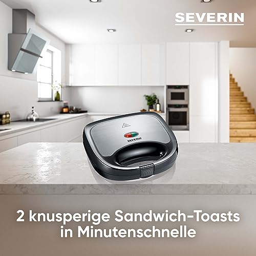 Foto von SEVERIN Sandwichmaker-Toaster für 2 Sandwiches, Dreieckige Sandwichtoasts, Antihaftbeschichtung, 600 W, Edelstahl-gebürstet-schwarz, SA 2969