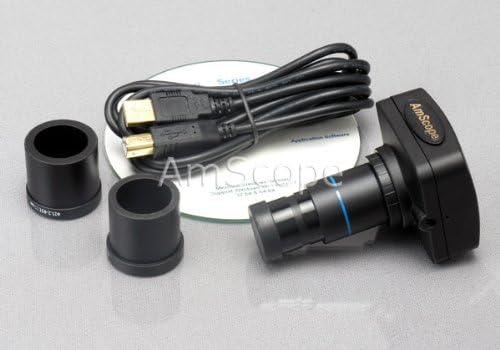 AmScope T360B-10M Digital Trinocular Compound Microscope, 40X-2000X Magnification, WF10x and WF20x Eyepieces, Brightfield, LED Illumination, Abbe Condenser, Double-Layer Mechanical Stage, Includes 10MP Camera with Reduction Lens and Software