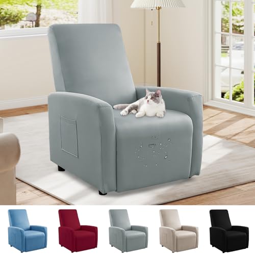 Bocguy Impermeables Fundas para Sillones Relax, Funda para Butaca Reclinable de 1 Plaza, Cubierta Elástica y Ajustable, Protector Impermeable para Sofá Individual (Light Gray)