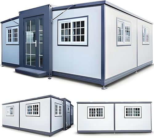 Contenedor plegable expandible de 20 pies y 40 pies, casa prefabricada modular con baño, cocina, porche cubierto y expansión de doble ala para vida familiar, oficina o refugio de emergencia
