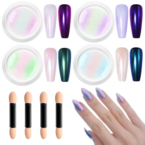 Glassy Pearl Chrome Nail Powder: BISHNGYF High Gloss Aurora Chrome Powder for Nails Glazed Donut Clear Ice White Magic Nail Pigment Powder Mirror Effect Nail Glitter